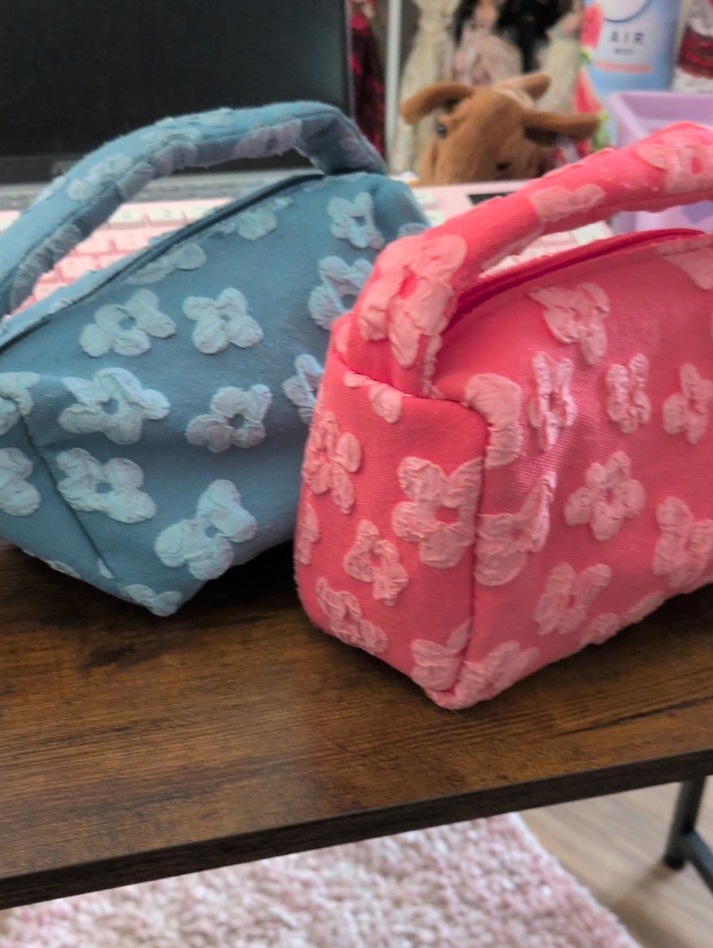 Pink&Blue Floral Embroidered Handle Bag for Women For Short Outing Beautiful